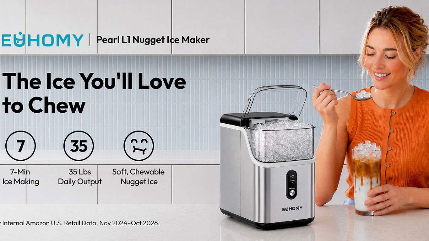 EUHOMY Nugget Ice Maker Countertop, Ready in 7 Mins