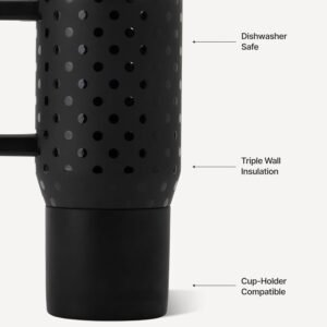 HydroJug Coffee Traveler 20oz Ceramic-Lined Mug with Handle, Noire Satin