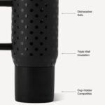 HydroJug Coffee Traveler 20oz Ceramic-Lined Mug with Handle, Noire Satin