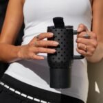 HydroJug Coffee Traveler 20oz Ceramic-Lined Mug with Handle, Noire Satin Double-wall insulated tumbler, hot 6 hrs/cold 12 hrs, leak-resistant, flip-top lid, ambidextrous, BPA-free, dishwasher safe